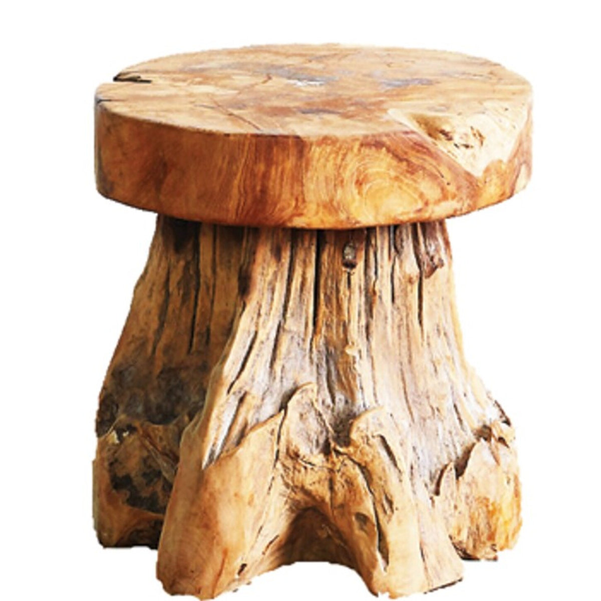 Galleria Design&#39;s Natural Unfinished Teak Root Side Table &amp; Stool