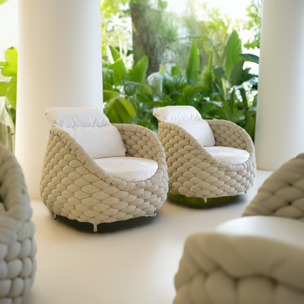 4-person outdoor furniture aluminum wicker - hemp rope  sofa leisure set with cushions