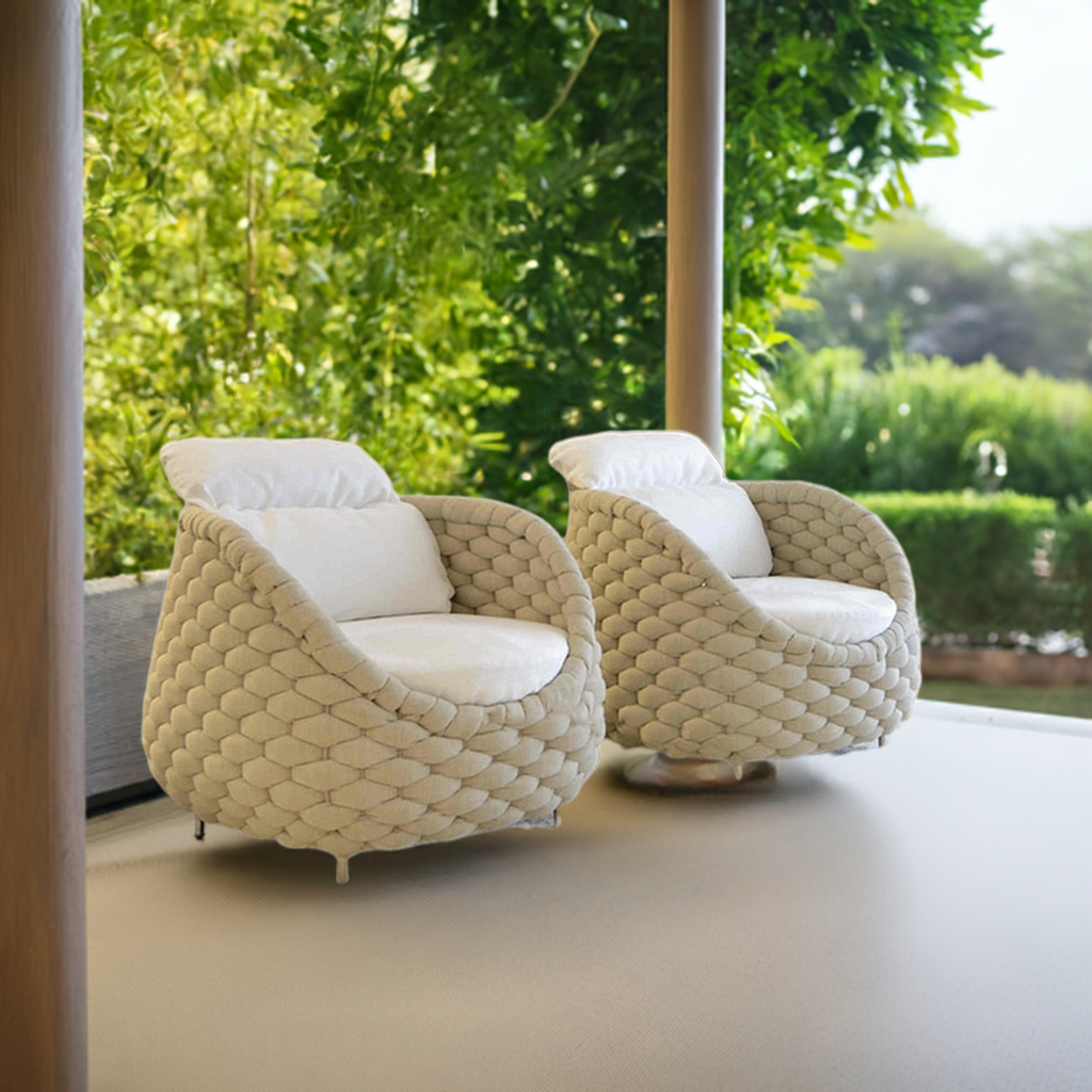 4-person outdoor furniture aluminum wicker - hemp rope  sofa leisure set with cushions