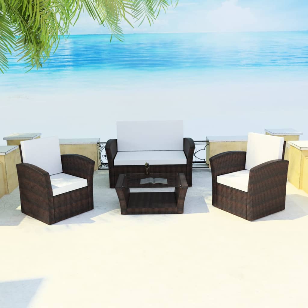 Galleria Design 4 Piece Garden Lounge set with Cushions Poly Rattan Black