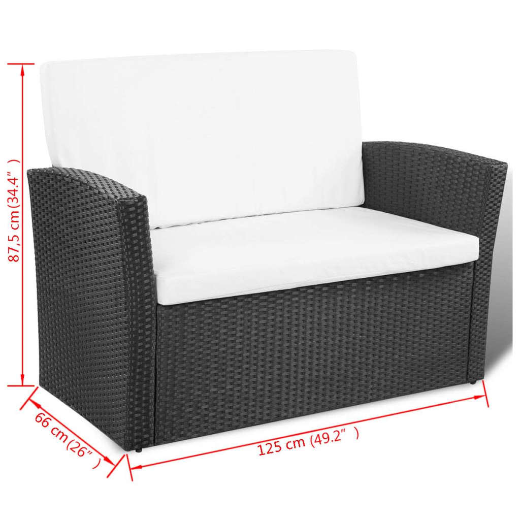 Galleria Design 4 Piece Garden Lounge set with Cushions Poly Rattan Black