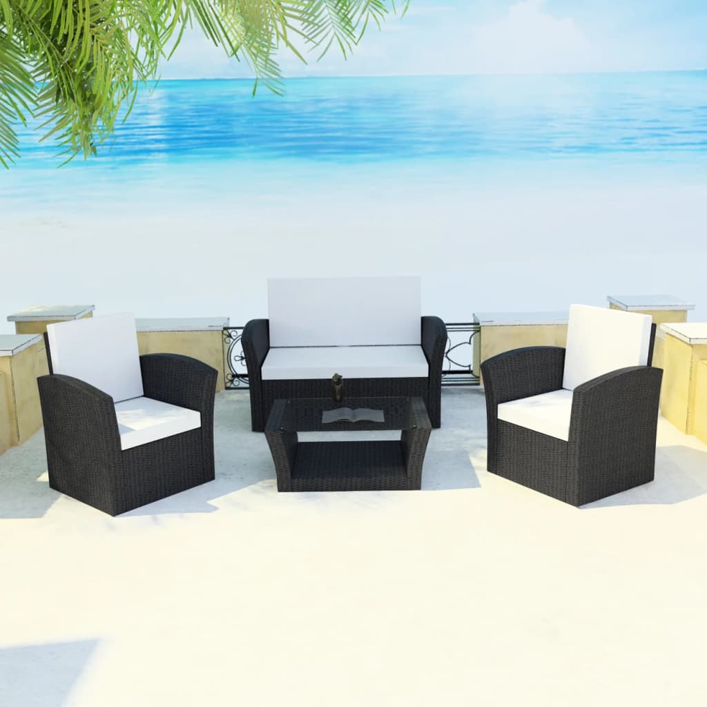 Galleria Design 4 Piece Garden Lounge set with Cushions Poly Rattan Black