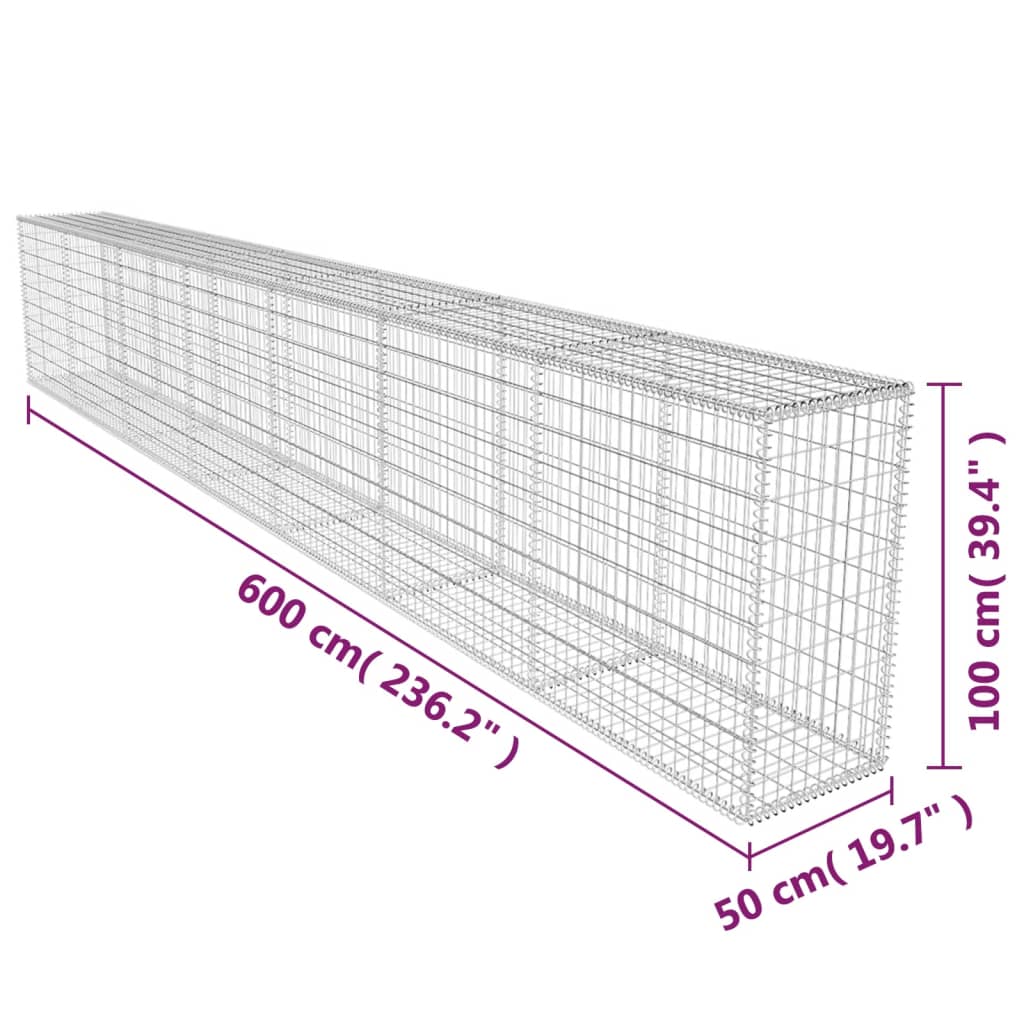 Galleria Design Gabion Wall with Cover Galvanised Steel 600x50x100 cm