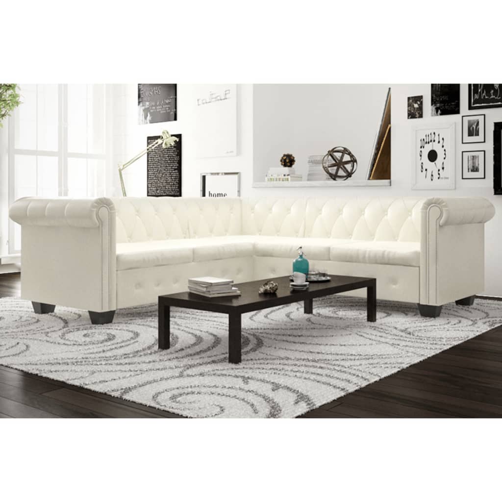 White leather sales chesterfield corner sofa