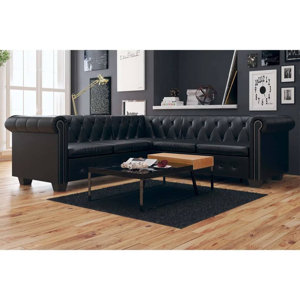 Black leather deals chesterfield corner sofa