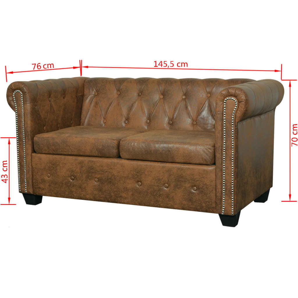 Galleria Design Chesterfield Sofa 2-Seater Artificial Leather Brown