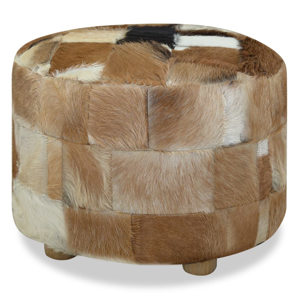 Galleria Design Pouffe Goatskin Leather Round 50x50x45 cm
