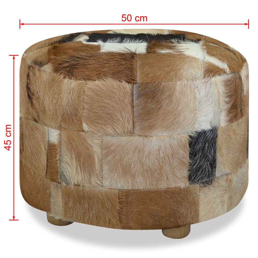 Galleria Design Pouffe Goatskin Leather Round 50x50x45 cm