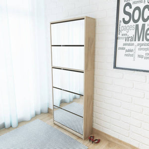 Galleria Design Shoe Cabinet 5-Layer Mirror Oak 63x17x169.5 cm