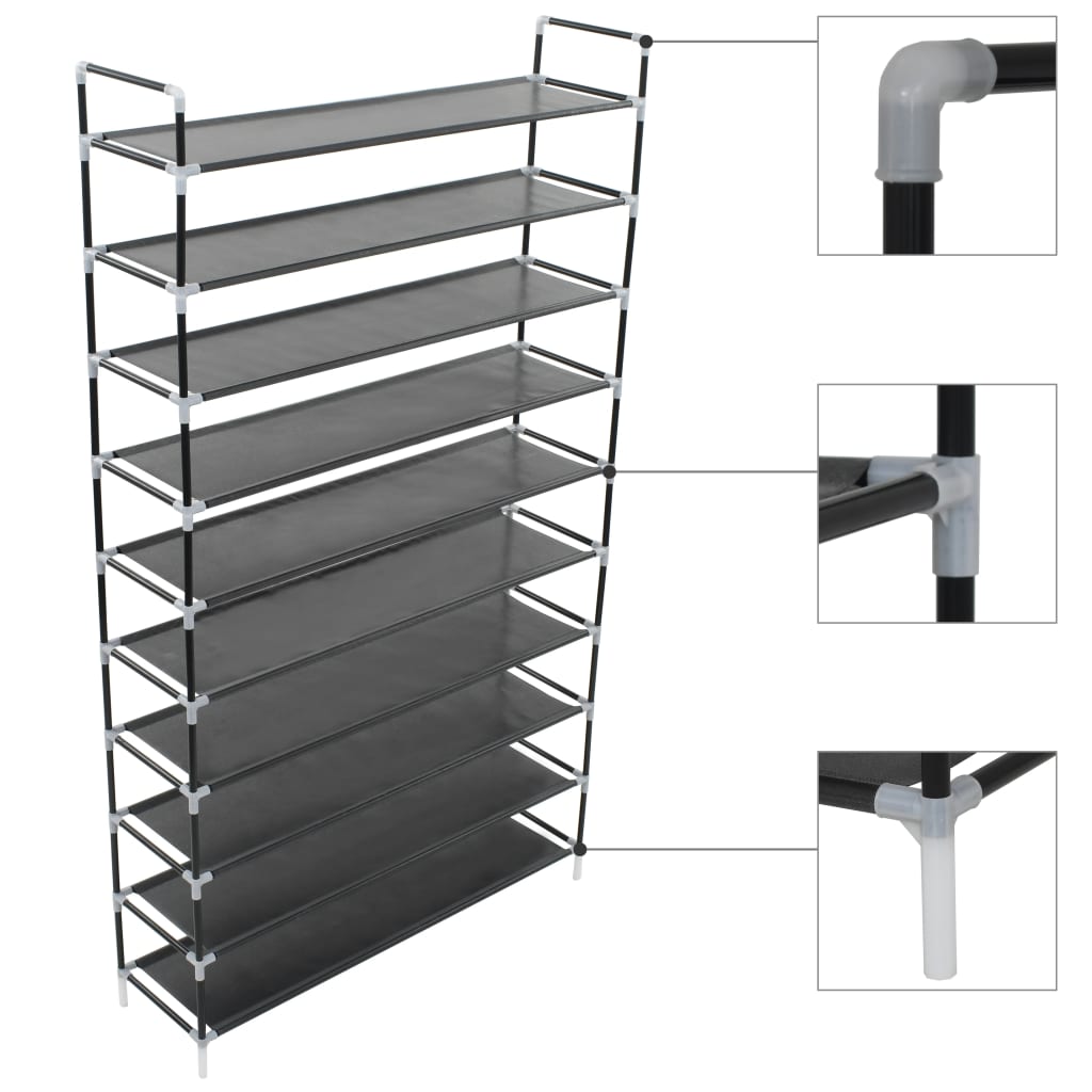 Galleria Design Shoe Rack with 10 Shelves Metal and Non-woven Fabric Black