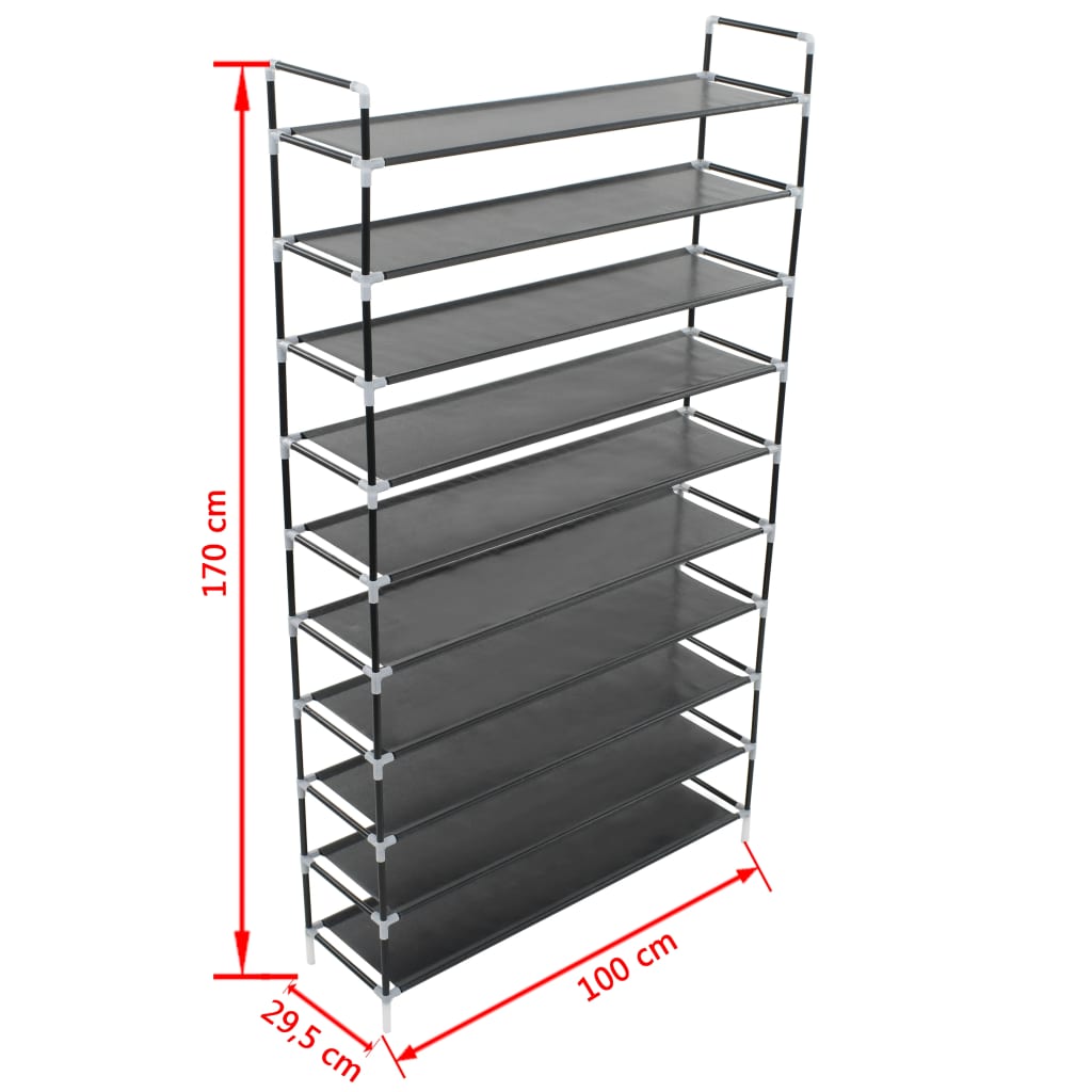 Galleria Design Shoe Rack with 10 Shelves Metal and Non-woven Fabric Black