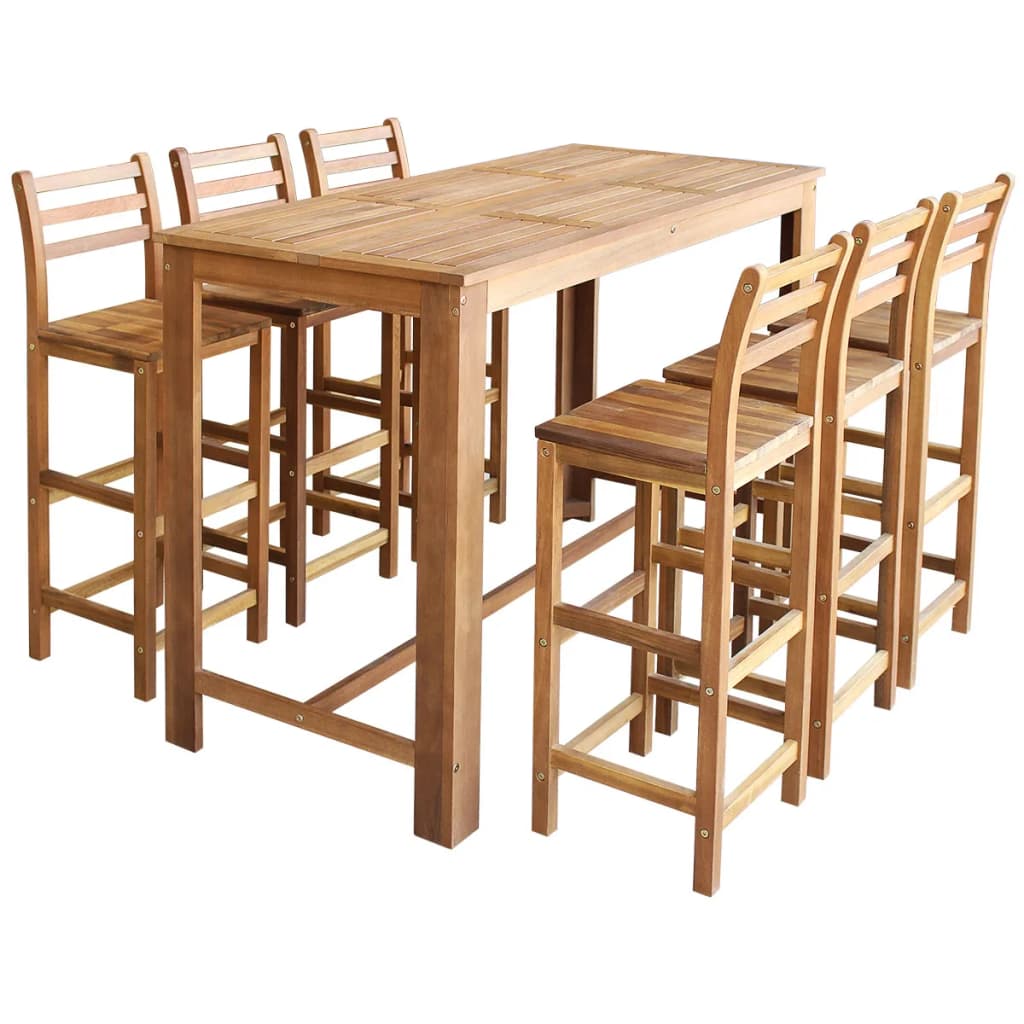 Galleria Design Bar Table and Chair Set 7 Pieces Solid Acacia Wood