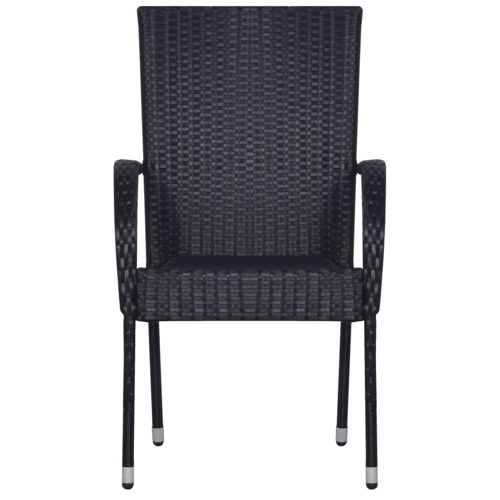 Galleria Design Stackable Outdoor Chairs 2 pcs Poly Rattan Black