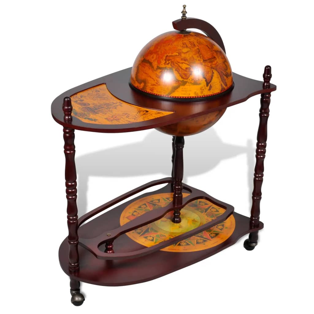 Galleria Design Globe Bar Wine Stand Eucalyptus Wood Freestanding