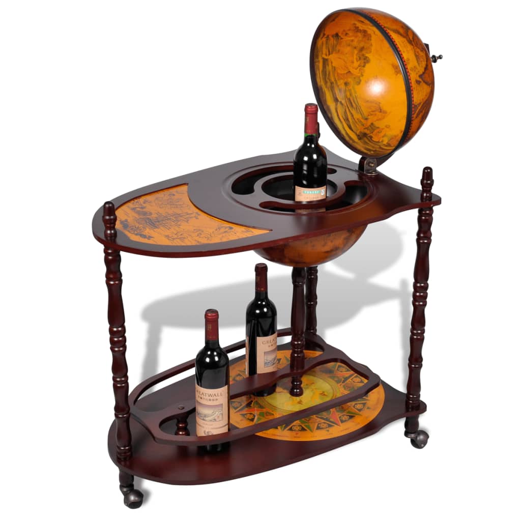 Galleria Design Globe Bar Wine Stand Eucalyptus Wood Freestanding