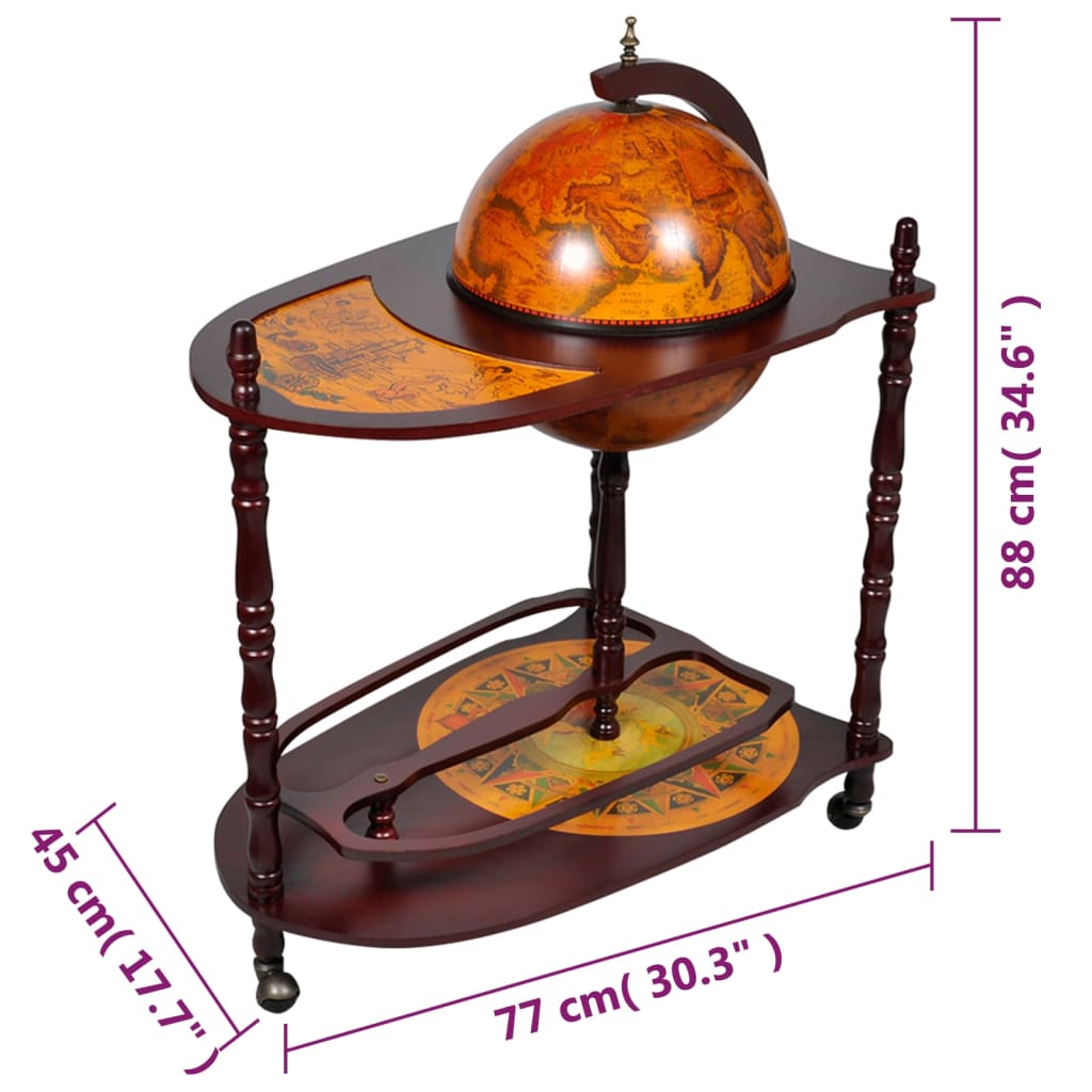 Galleria Design Globe Bar Wine Stand Eucalyptus Wood Freestanding
