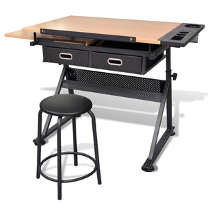 Galleria Design Two Drawers Tiltable Tabletop Drawing Table with Stool