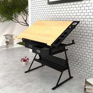 Galleria Design Two Drawers Tiltable Tabletop Drawing Table with Stool
