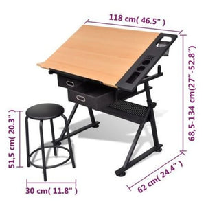 Galleria Design Two Drawers Tiltable Tabletop Drawing Table with Stool