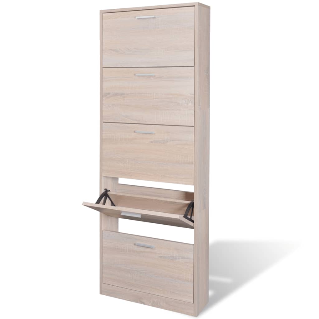 Galleria Design Oak Look Wooden Shoe Cabinet with 5 Compartments
