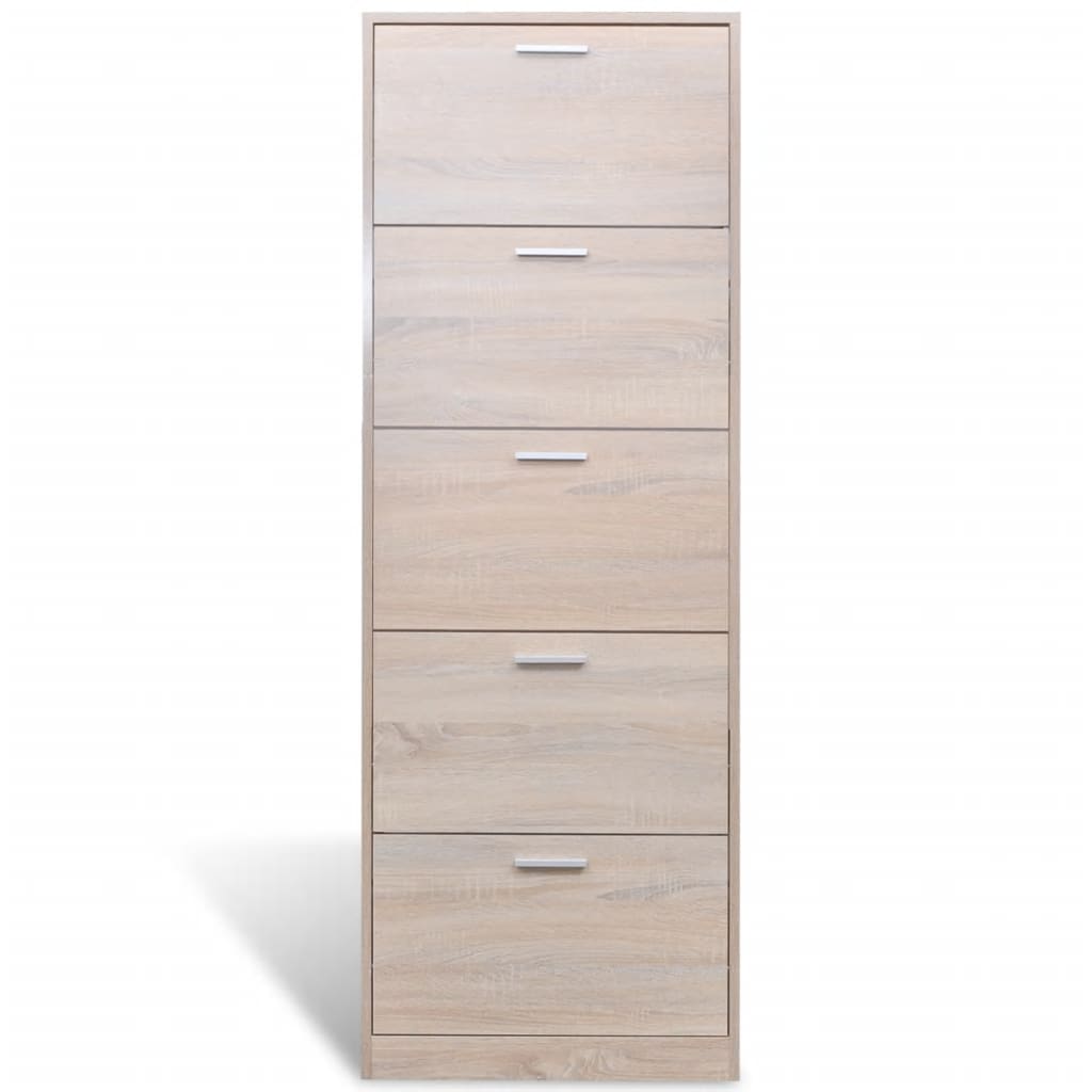 Galleria Design Oak Look Wooden Shoe Cabinet with 5 Compartments