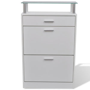 Galleria Design Shoe Cabinet with a Drawer and a Top Glass Shelf Wood White
