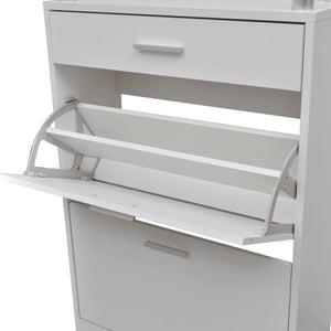 Galleria Design Shoe Cabinet with a Drawer and a Top Glass Shelf Wood White