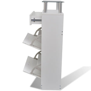 Galleria Design Shoe Cabinet with a Drawer and a Top Glass Shelf Wood White
