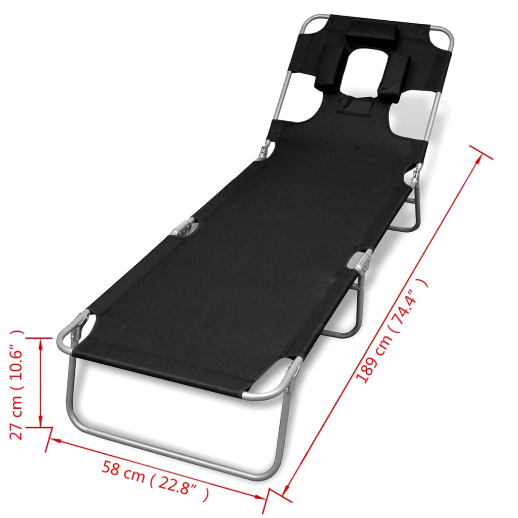 Galleria Design Folding Sun Lounger with Head Cushion Powder-coated Steel Black