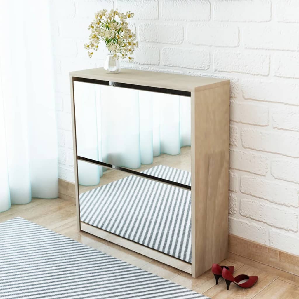 Galleria Design Shoe Cabinet 2-Layer Mirror Oak 63x17x67 cm