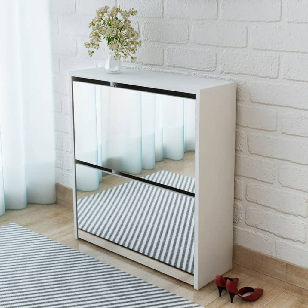 Galleria Design Shoe Cabinet 2-Layer Mirror White 63x17x67 cm