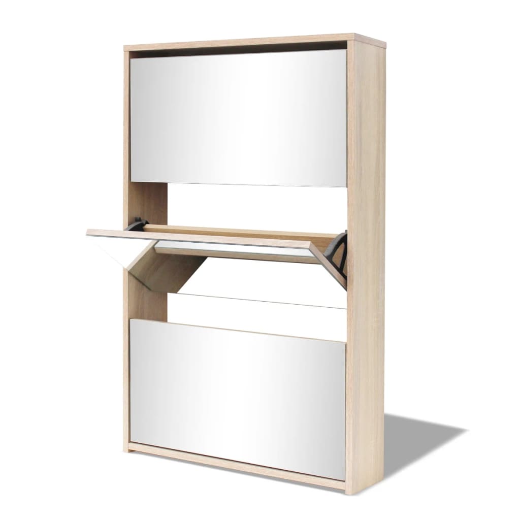 Galleria Design Shoe Cabinet 3-Layer Mirror Oak 63x17x102.5 cm