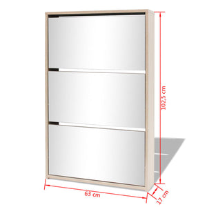 Galleria Design Shoe Cabinet 3-Layer Mirror Oak 63x17x102.5 cm