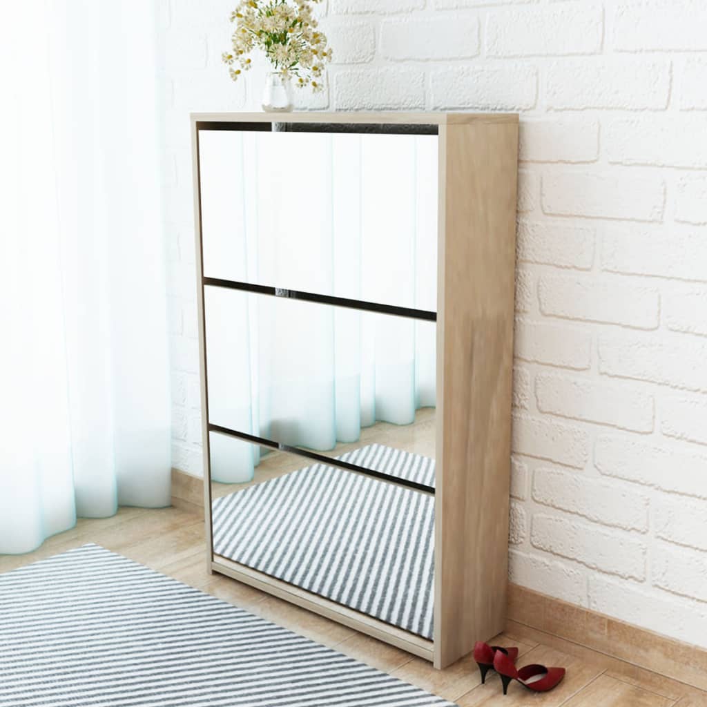 Galleria Design Shoe Cabinet 3-Layer Mirror Oak 63x17x102.5 cm