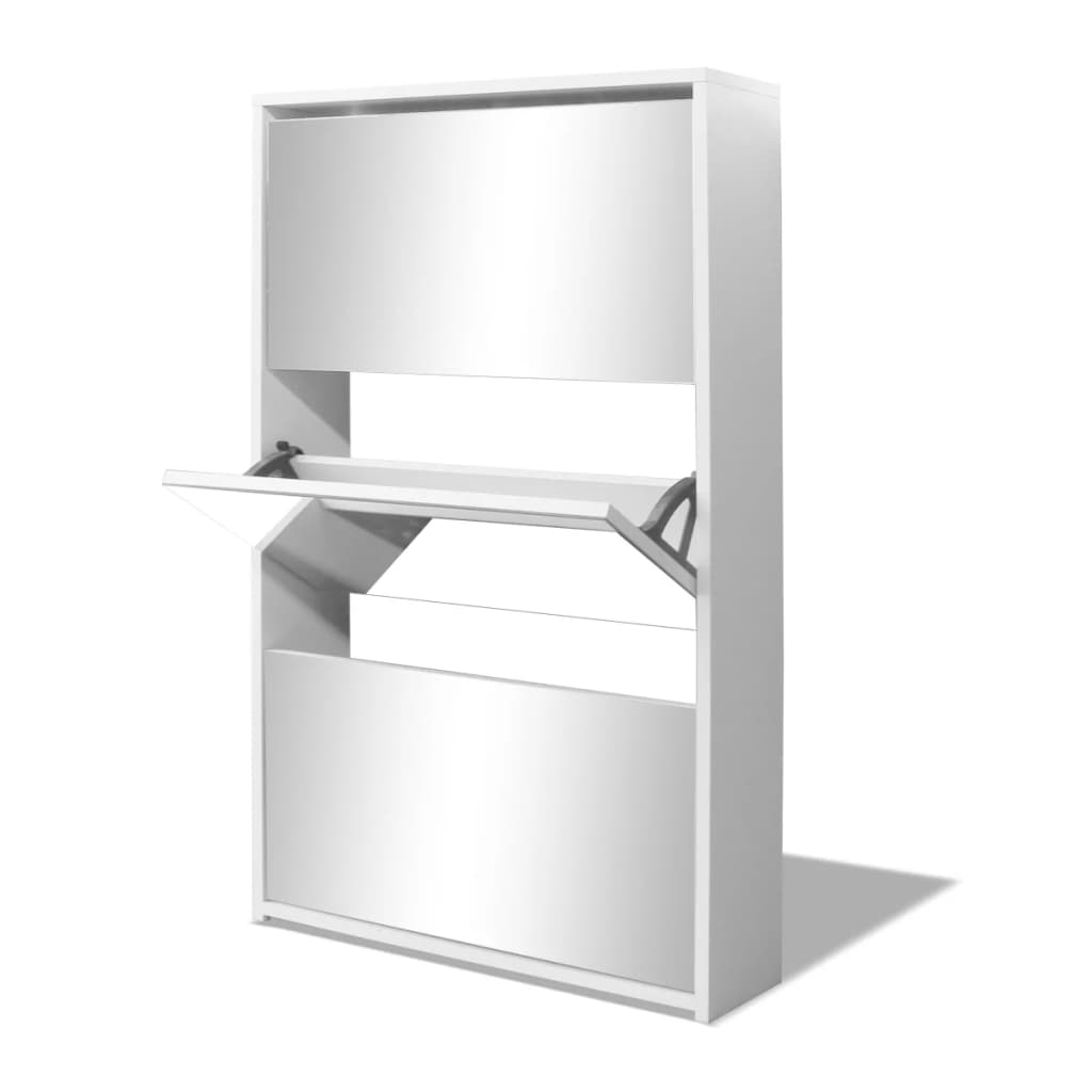 Galleria Design Shoe Cabinet 3-Layer Mirror White 63x17x102.5 cm