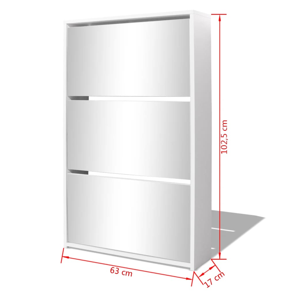 Galleria Design Shoe Cabinet 3-Layer Mirror White 63x17x102.5 cm
