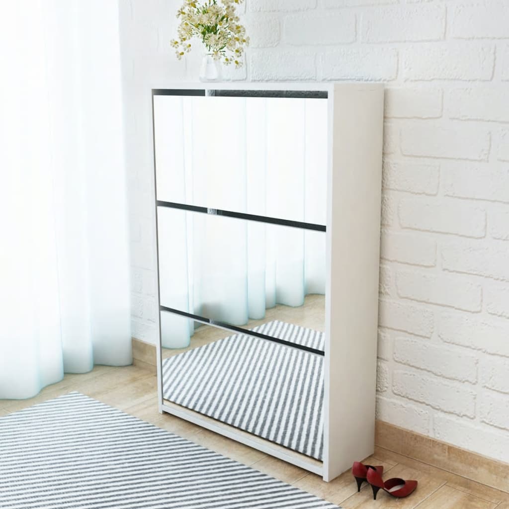 Galleria Design Shoe Cabinet 3-Layer Mirror White 63x17x102.5 cm