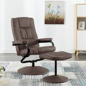 Galleria Design TV Armchair with Foot Stool Brown Faux Leather