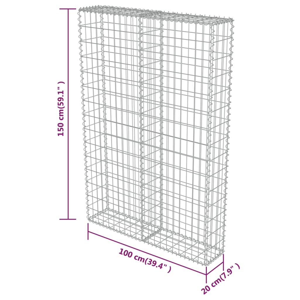 Galleria Design Gabion Wall with Covers Galvanised Steel 100x20x150 cm