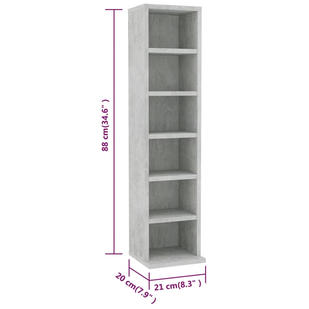 Galleria Design CD Cabinet Concrete Grey 21x20x88 cm Engineered Wood