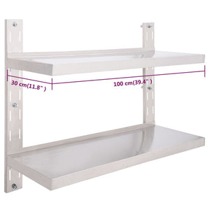 Galleria Design 2-Tier Floating Wall Shelf Stainless Steel 100x30 cm