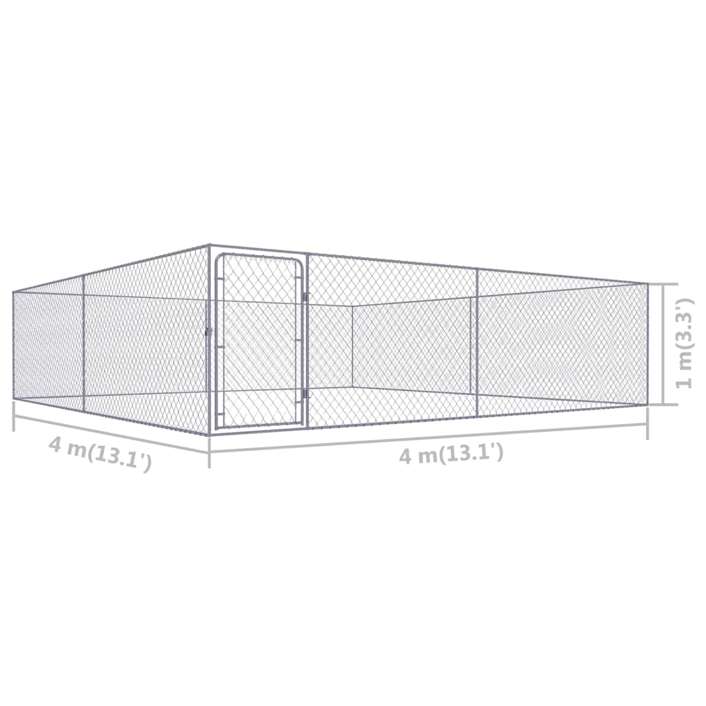 Galleria Design Outdoor Dog Kennel Galvanised Steel 4x4x1 m