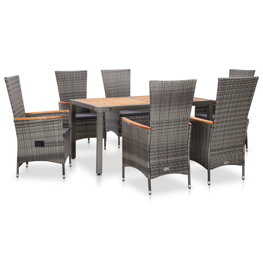 Galleria Design 7 Piece Outdoor Dining Set with Cushions Poly Rattan Grey