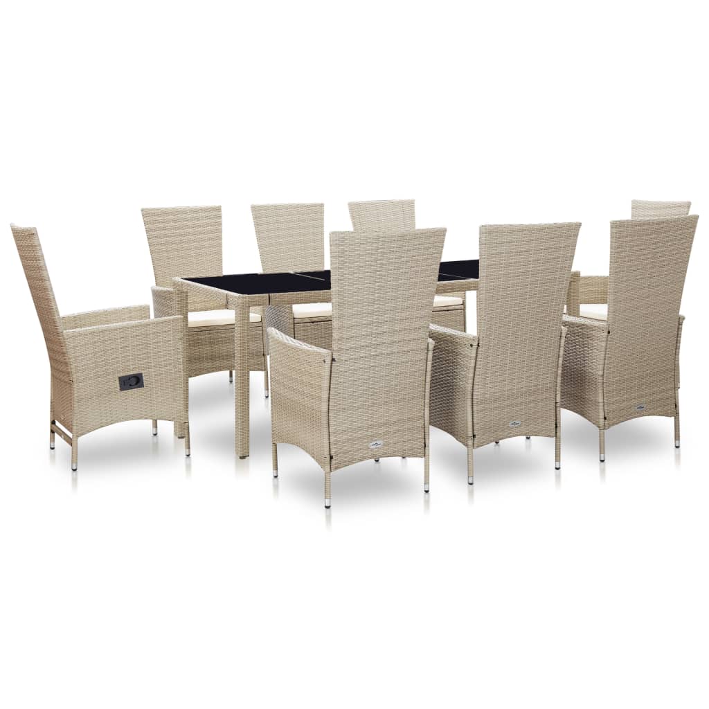 Galleria Design 9 Piece Outdoor Dining Set with Cushions Poly Rattan Beige