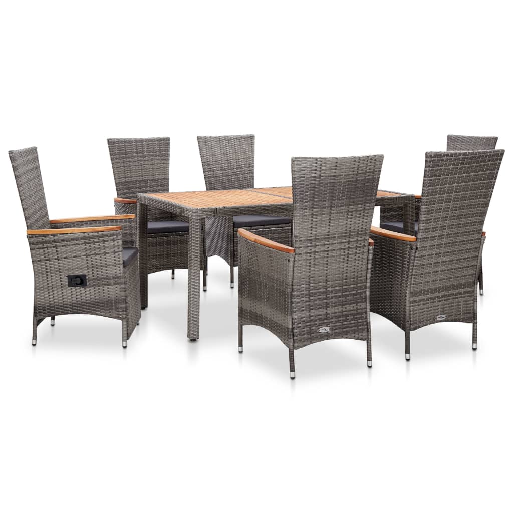 Galleria Design 7 Piece Outdoor Dining Set with Cushions Poly Rattan Grey