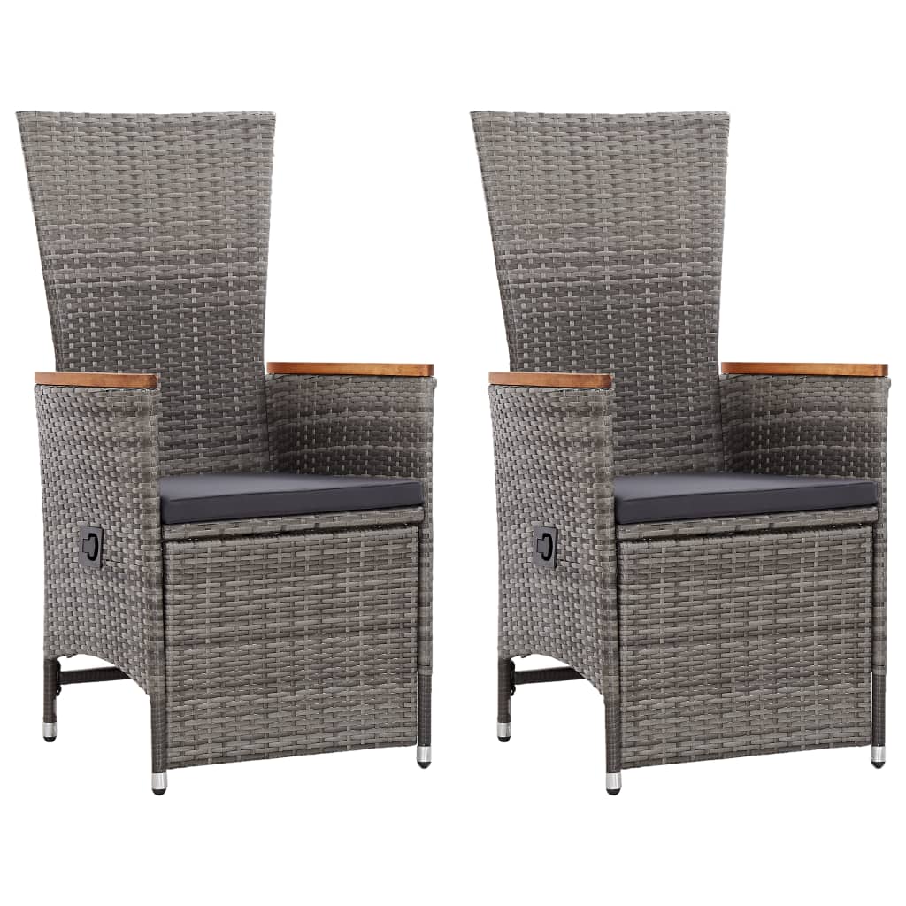 Galleria Design Reclining Garden Chairs 2 pcs with Cushions Poly Rattan Grey
