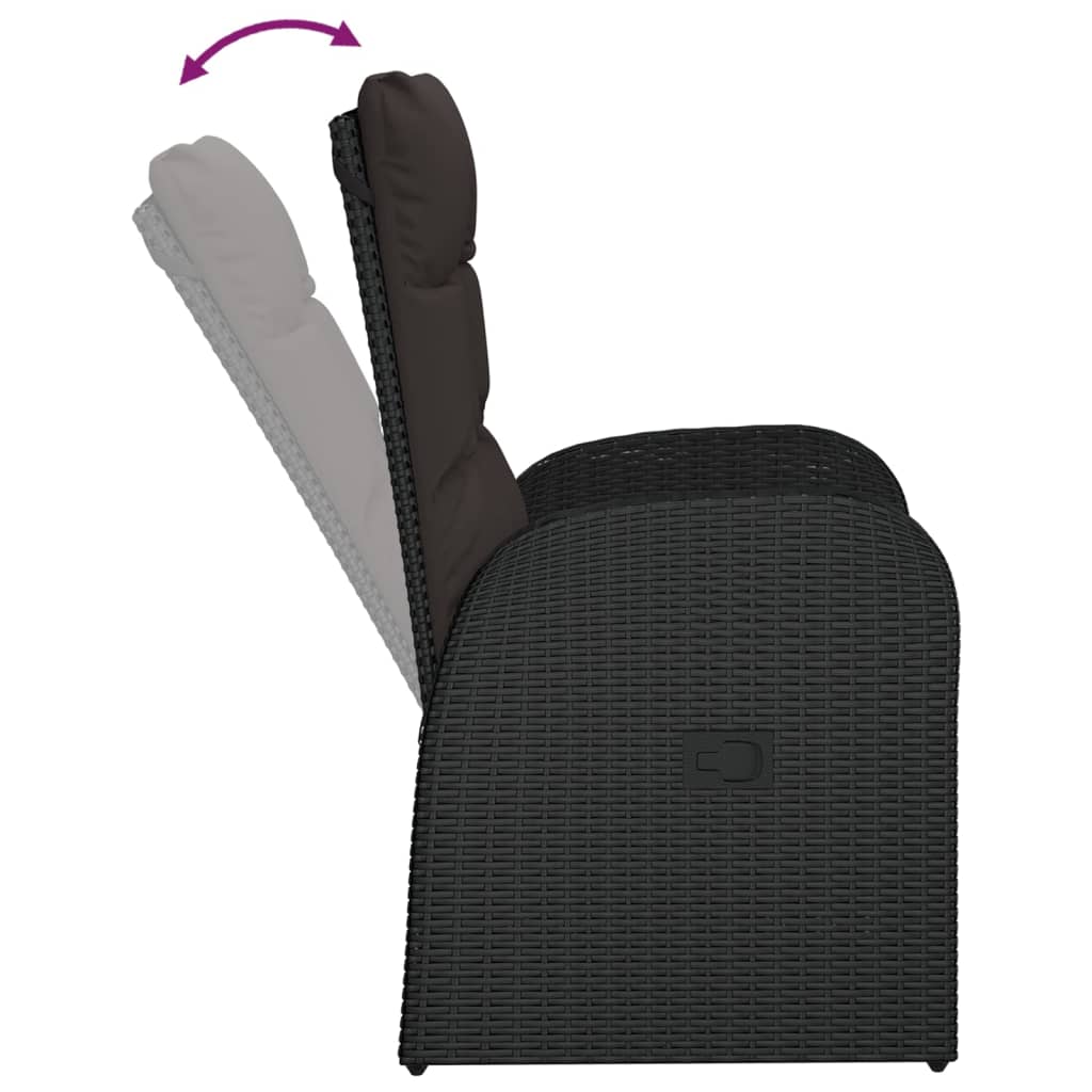 Galleria Design Reclining Garden Chairs 2 pcs with Cushions Poly Rattan Black