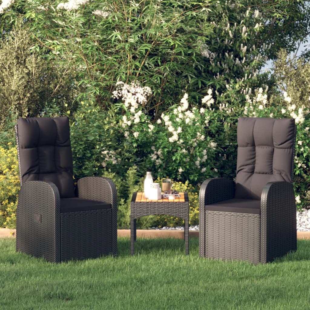 Galleria Design Reclining Garden Chairs 2 pcs with Cushions Poly Rattan Black