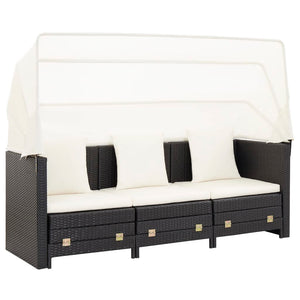 Galleria Design Extendable 3-Seater Sofa Bed with Roof Poly Rattan Black