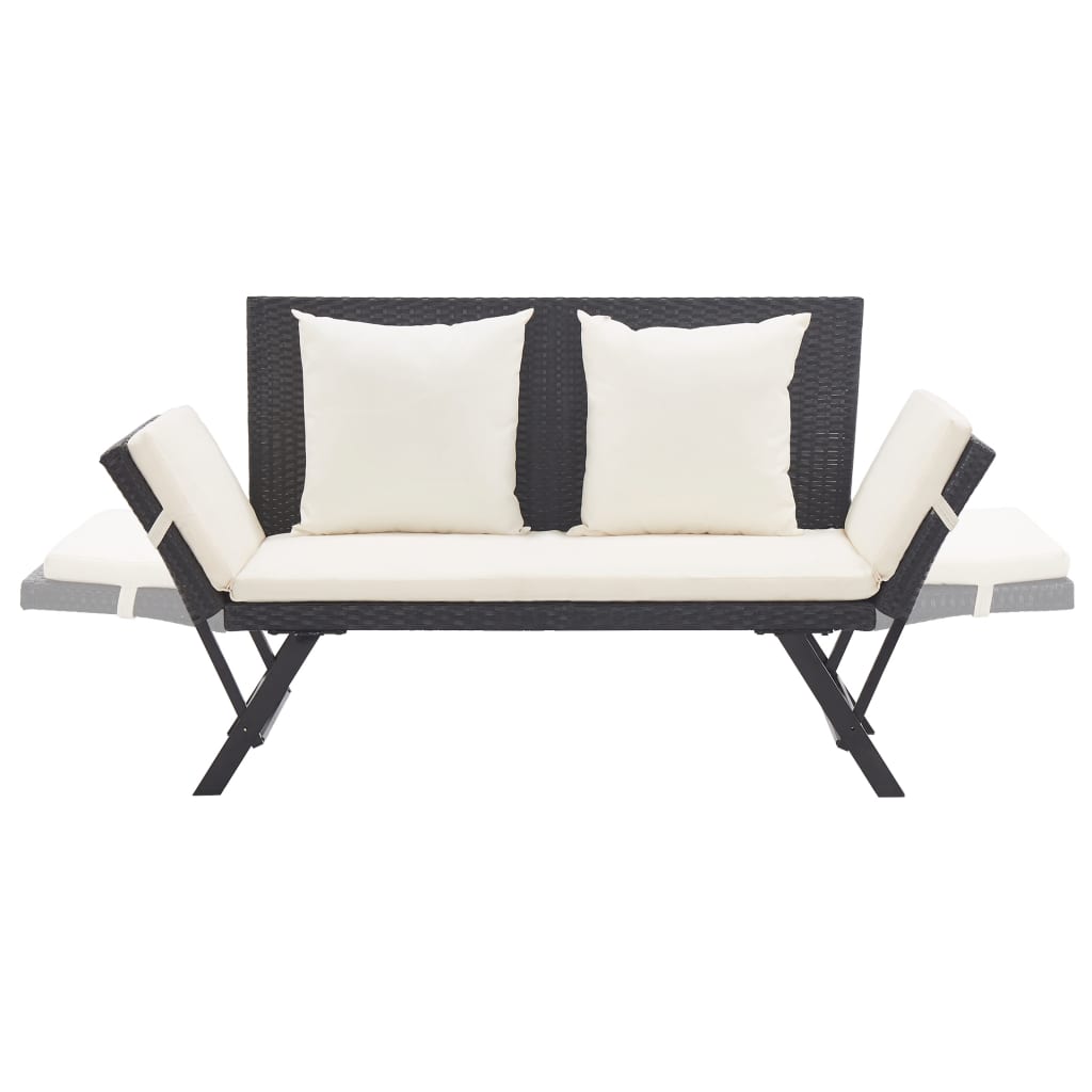 Galleria Design Garden Bench with Cushions 176 cm Black Poly Rattan